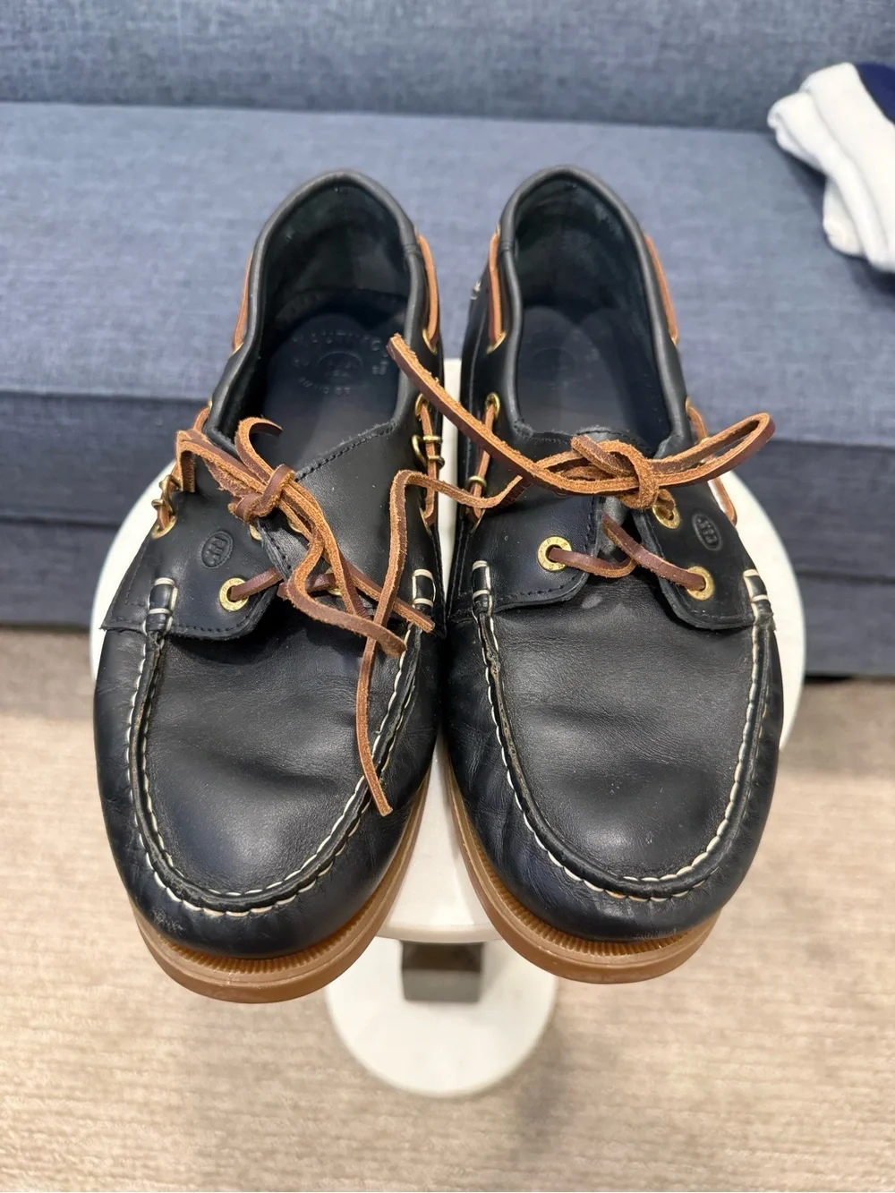 Men's Black Leather Nautimoc Pielsa Boat Shoes with Brown Laces